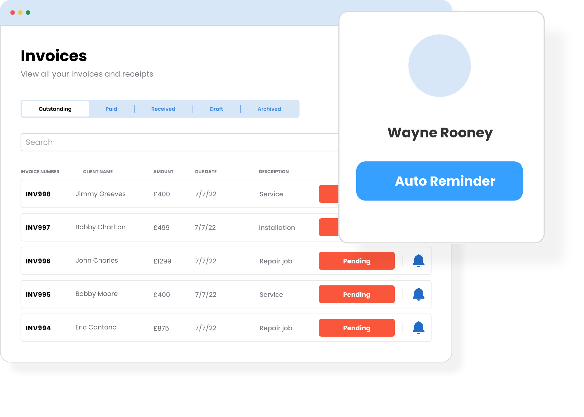 see-unpaid-invoices-jobs See in real-time the status of all invoices and chase late payers with automated reminders