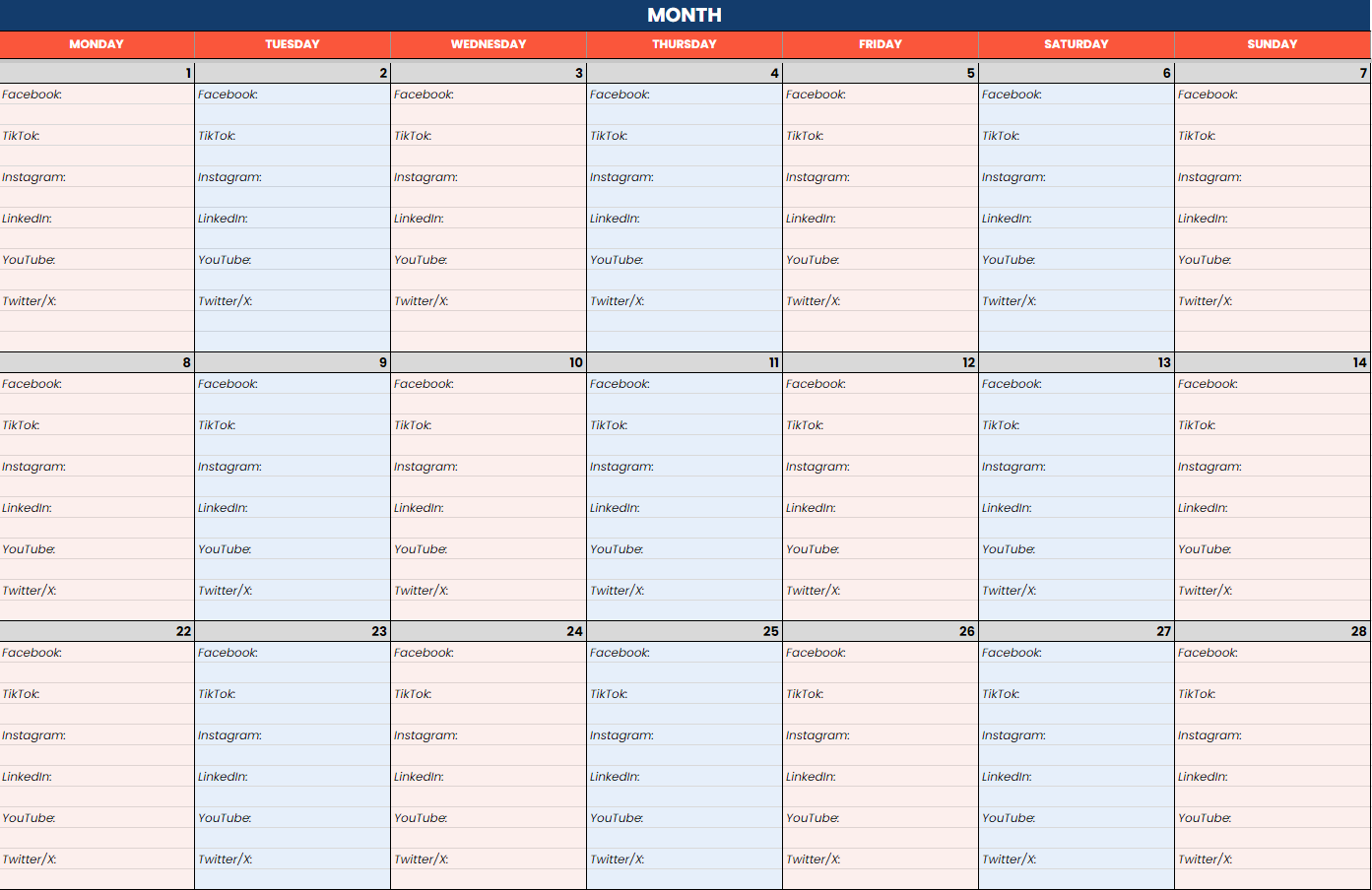 Content calendar