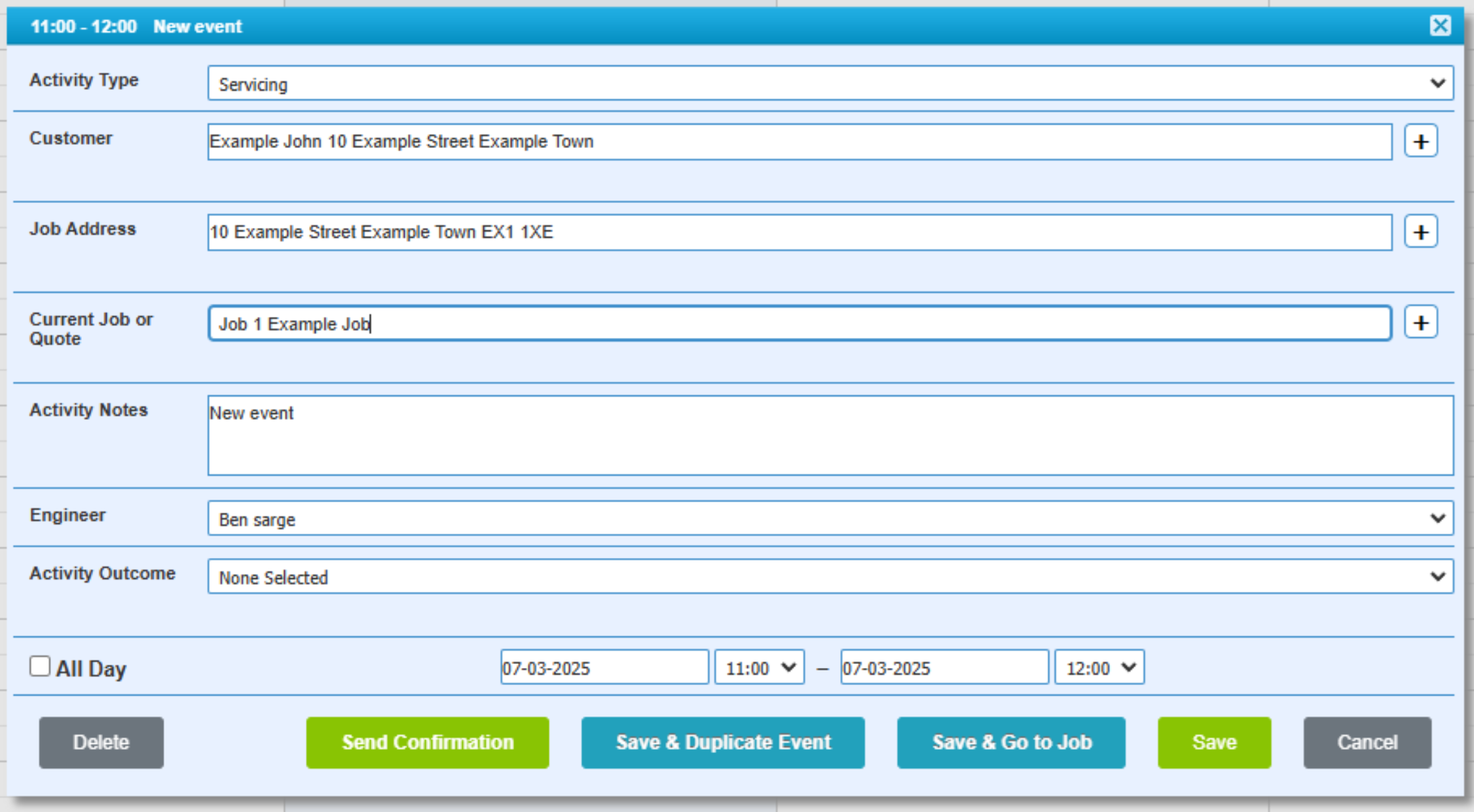 Creating a new event