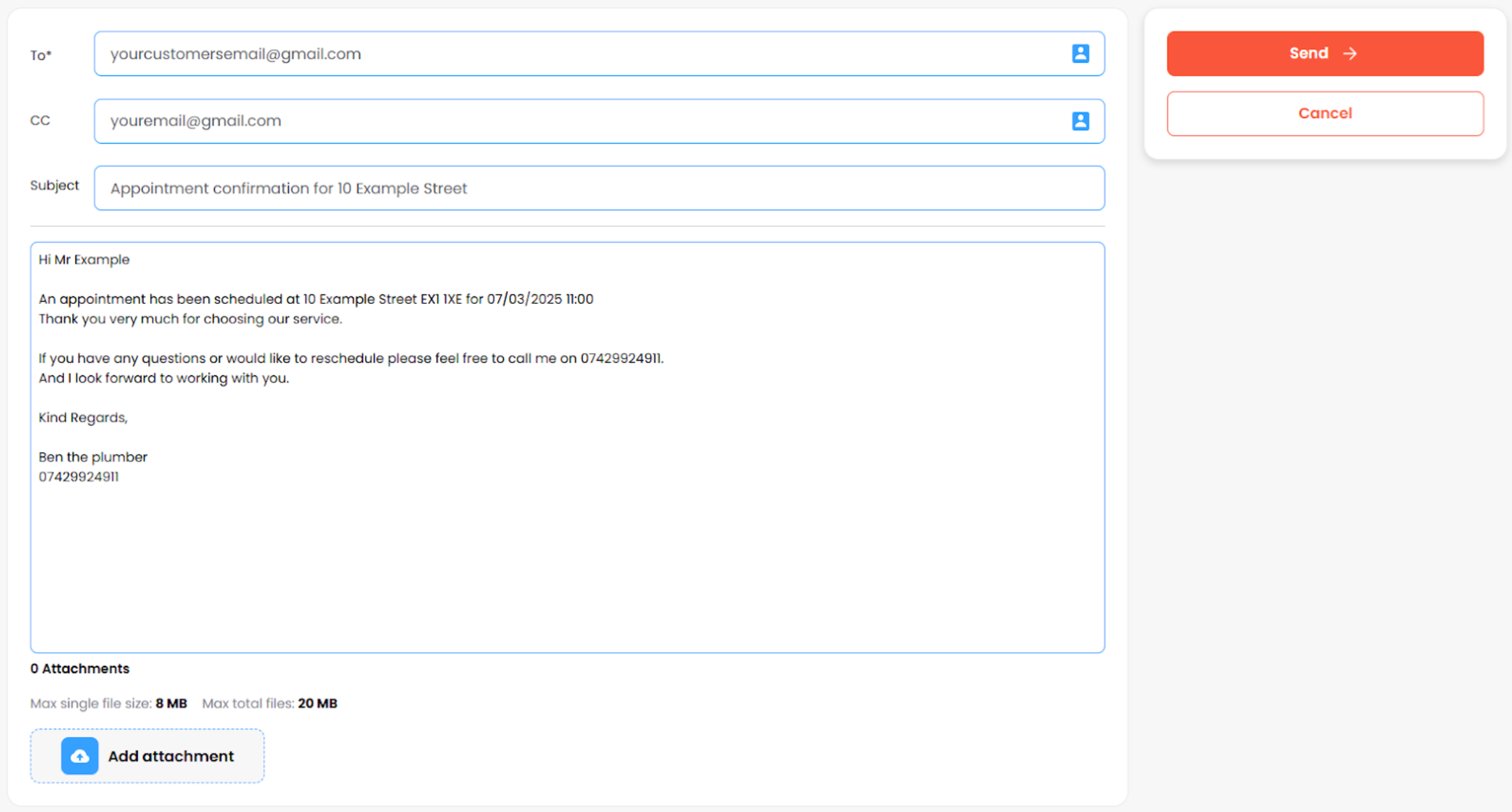 Sending the email confirmation