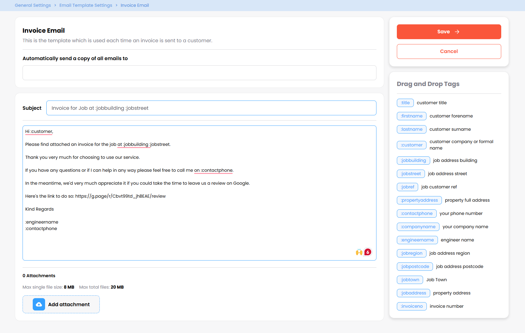 Invoice reminder in Gas Engineer Software
