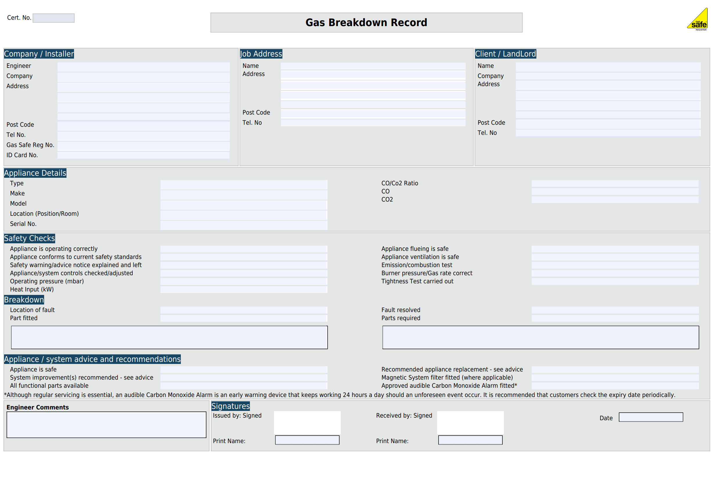 Gas breakdown record min Sample image of the legionella risk assessment template