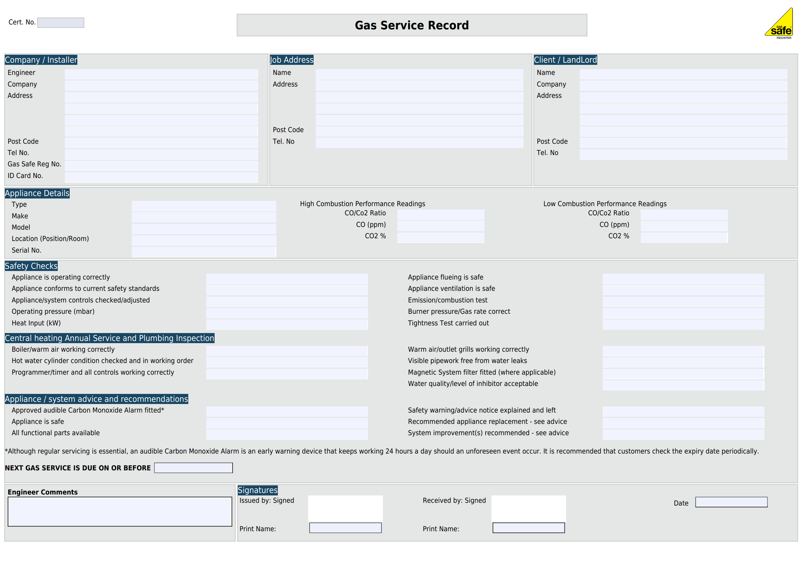 Gas Service Record Min Sample image of the legionella risk assessment template