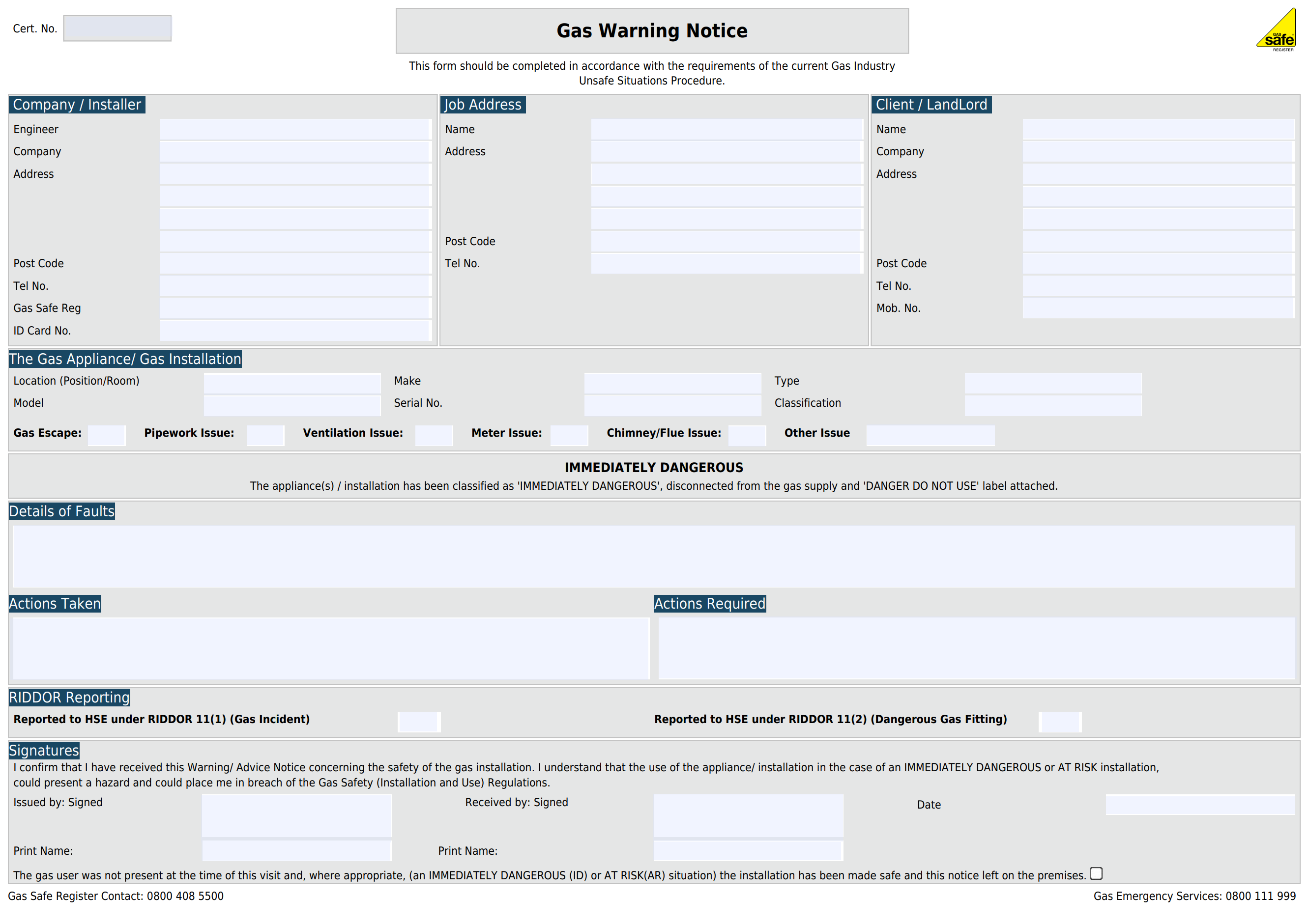 Gas Warning Notice Sample image of the legionella risk assessment template